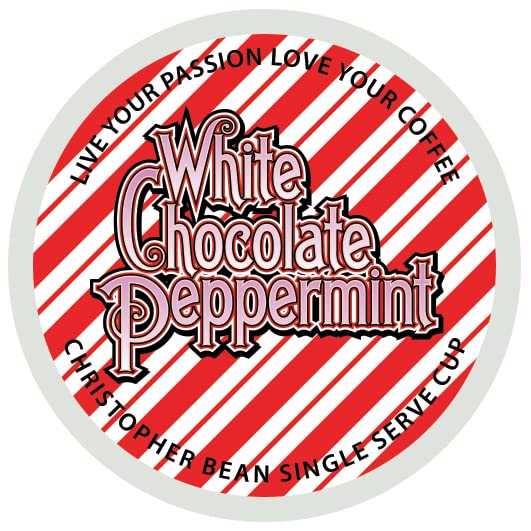 White Chocolate Peppermint Single Cup, Christopher Bean Coffee (18 Count Box) Compatible With K Cup Brewer.