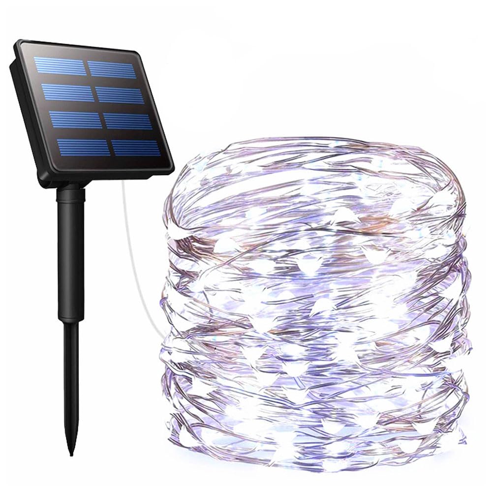 Treer Solar Outdoor Fairy Lights, Solar Powered Copper Wire Garden Lights, Outside IP65 Waterproof Garden Ornaments Outdoor LED String Lighting for Yard Wedding Patio (White,22m)