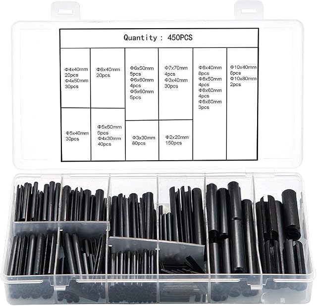 Slotted Spring Pin Roll Pins Assortment Set Steel Split Spring Dowel Tension Roll Pins Metal Hardware Assortment Kit Hollow Spring Pins Mixed Sizes Black 450pcs