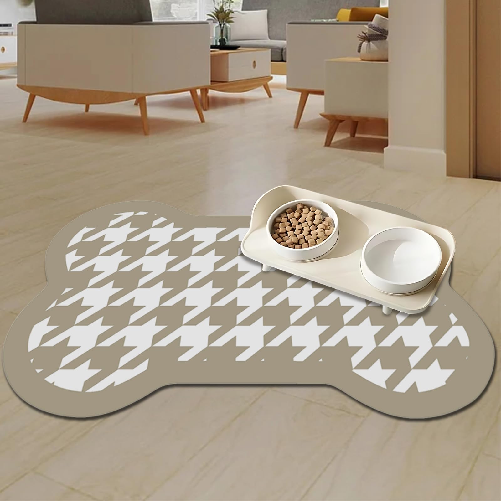 Cat Dog Bowl Mat-Absorbent Dog Mat for Food and Water, No Stains Quick Dry Dog Food Mat Non Skid Dog Bone Shape Pet Water Dispenser Mat for Messy Drinkers-12×20