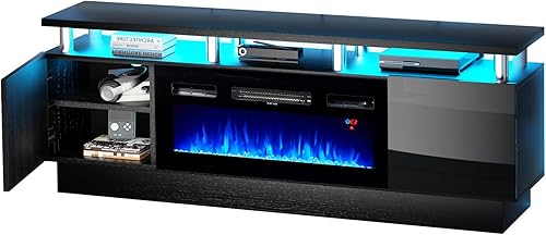 Miniatura 7 de Jolydale Soporte de TV con chimenea eléctrica de 36 pulgadas, soporte de consola de TV de 2 niveles, centro de entretenimiento con luz LED, para