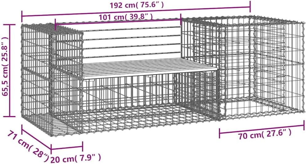 Garden Bench with Gabion Basket Natural Brown Wood and Grey Steel,Rustic Garden Bench with Sturdy Construction for Comfortable Outdoor Seating Gardens, Patios, and Parks Patio Furniture