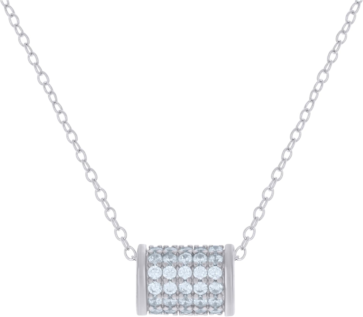 Jewels By Lux Sterling Silver Womens Cubic-Zirconia Barrel Fashion Charm Necklace