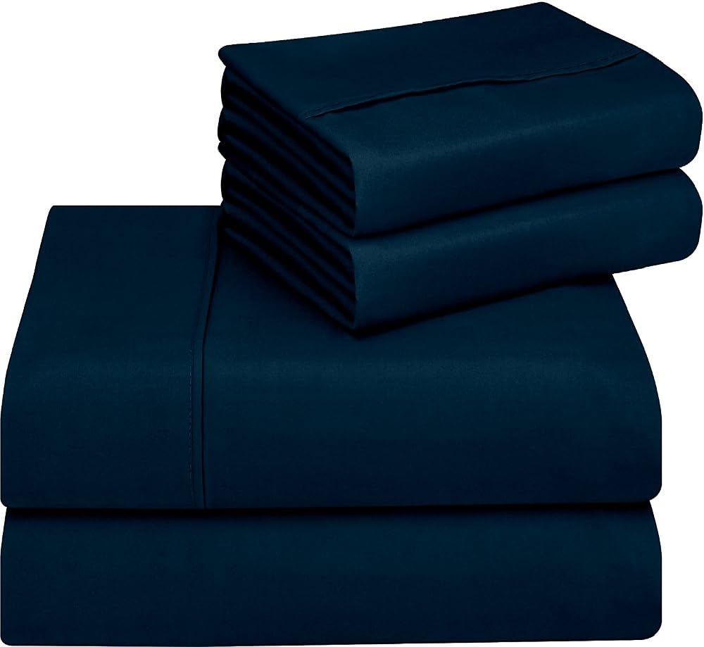 EFD 4pc Navy Set Sheets for Queen Size Bed Soft Dark Blue