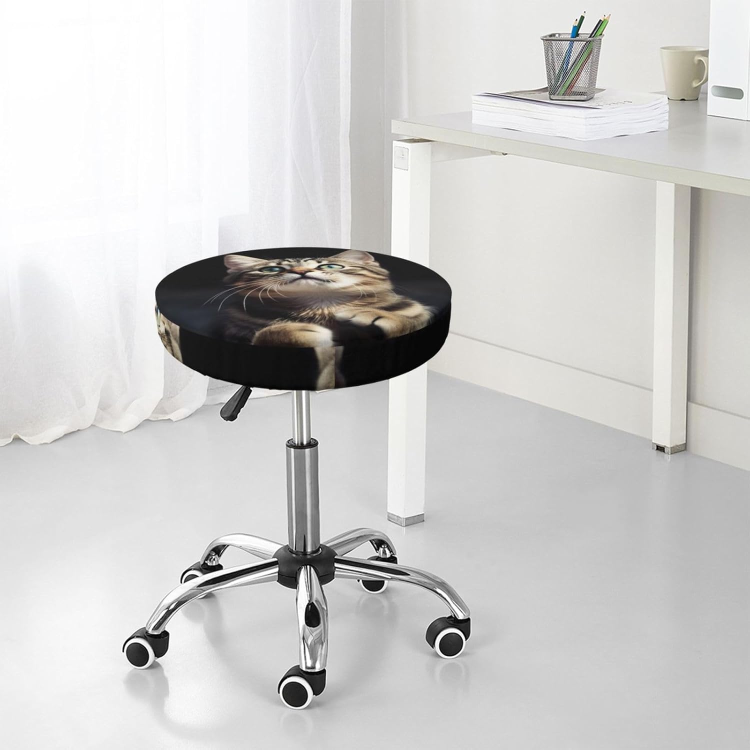 Bar Stool Cover Round Elastic Stool Cushion Covers Cat Bar Chair Cover Washable Stool Cushion Slipcover Stretch Stool Seat Covers for 12-14 Inch Chair