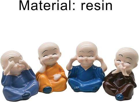 4Pcs Baby Kung Fu Buddha Statue Small Monk Figurine Resin Zen Garden Ornaments for Car Dashboard Office Table Shelf Decoration
