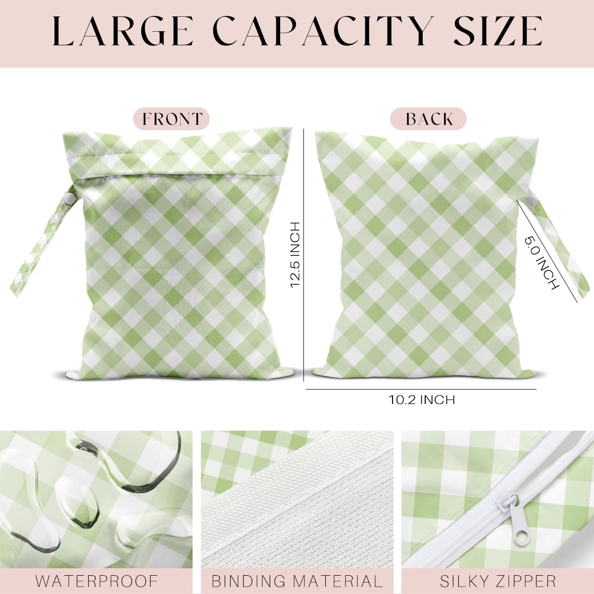 Wet Bag, Wet Dry Bag, Waterproof Swim Bags, Machine Washable Reusable Bags for Beach, Pool, Diapers, and Dirty Yoga Gym Clothes(Fresh Green Design) image 2