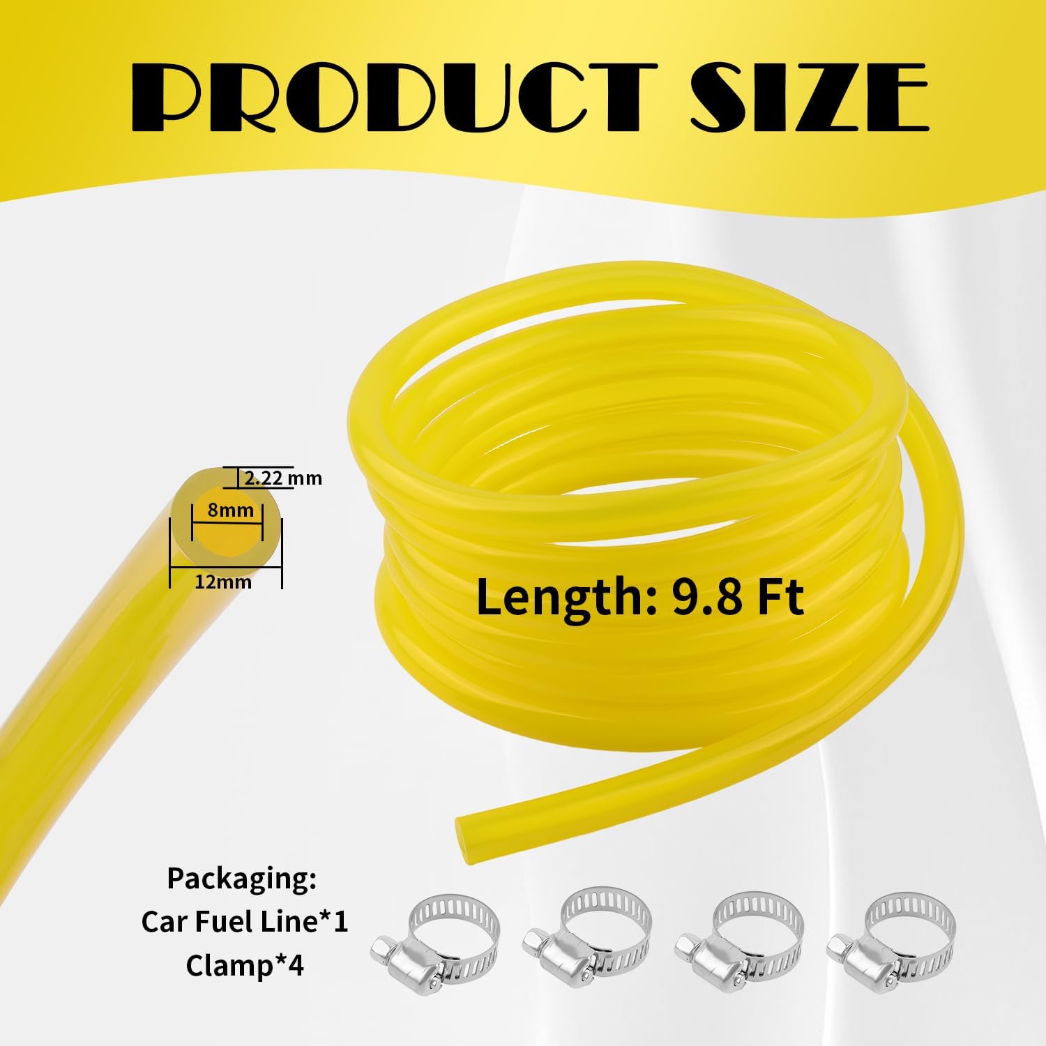9.8Ft Rubber Small Engine Fuel Line Hose,Premium OD 12mm/ID 8mm Cars Gas Line Hose Kit with 4 Clamps for Oil Transportation,Universal Motorcycle Fuel Lines Car Accessories