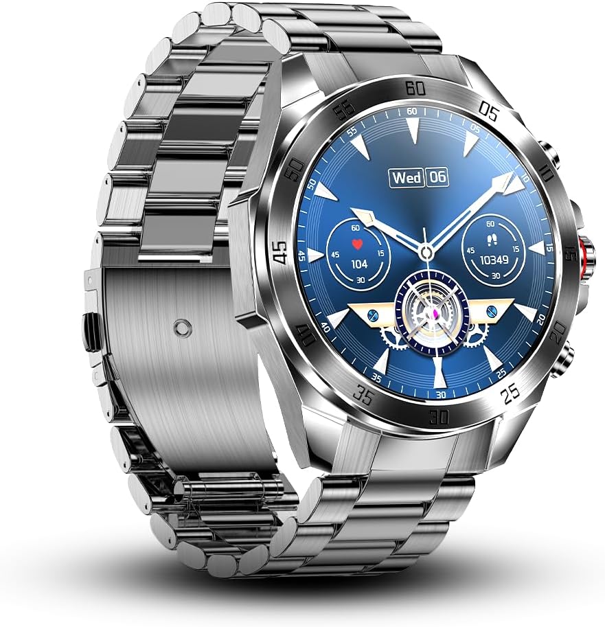 ALPHAGEAR Silver Commander Smartwatch for iPhone & Android, Rugged Smart Watch (Answer/Make Call), Wellness Tracker with 1.43" AMOLED Screen, 10-14 Days Battery, 5 ATM (2xScreen Protector Included)