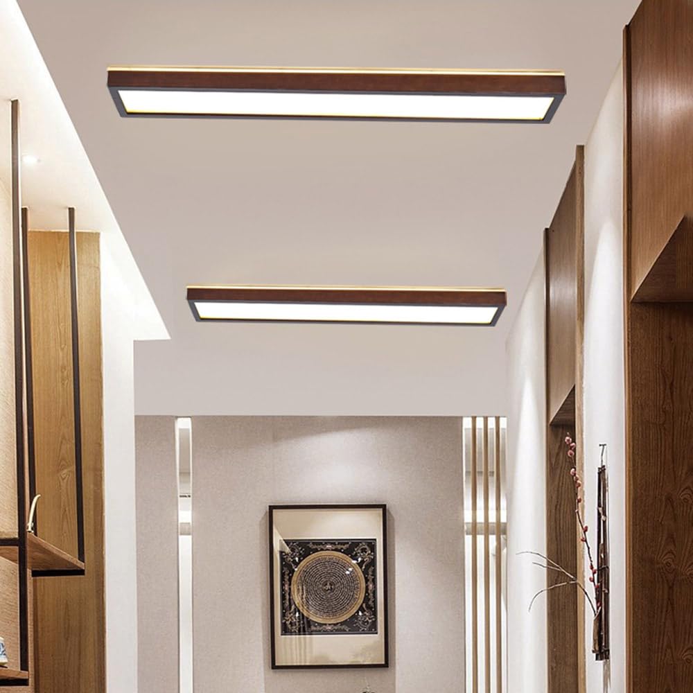 Lámpara de Techo LED Moderna de Madera, Regulable con Control Remoto, Rectangular y Cuadrada de Madera para Cocina, Dormitorio, Sala de Estar, Pasillo y Entrada.