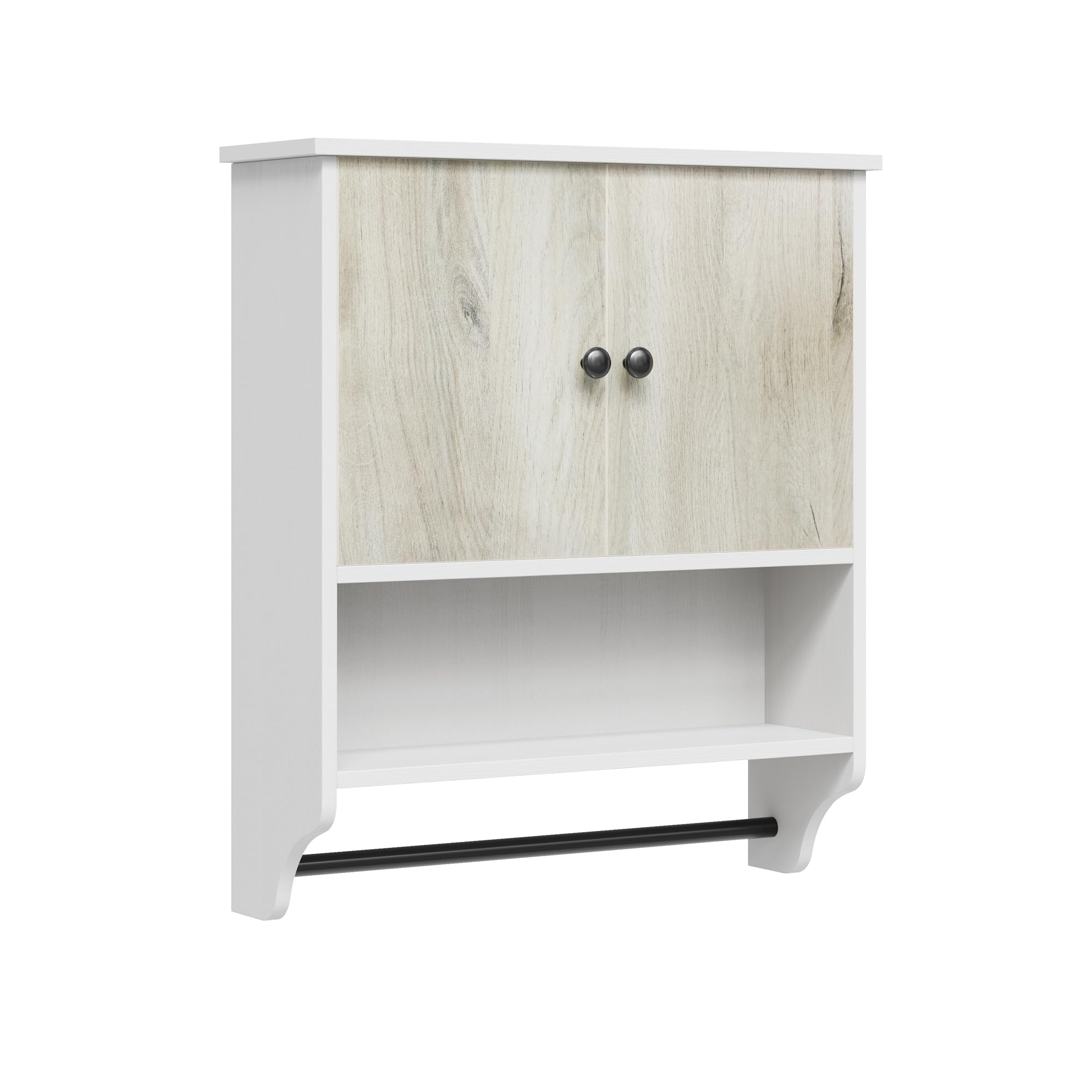 Armario de pared para baño con estante ajustable y barra de toalla en color blanco