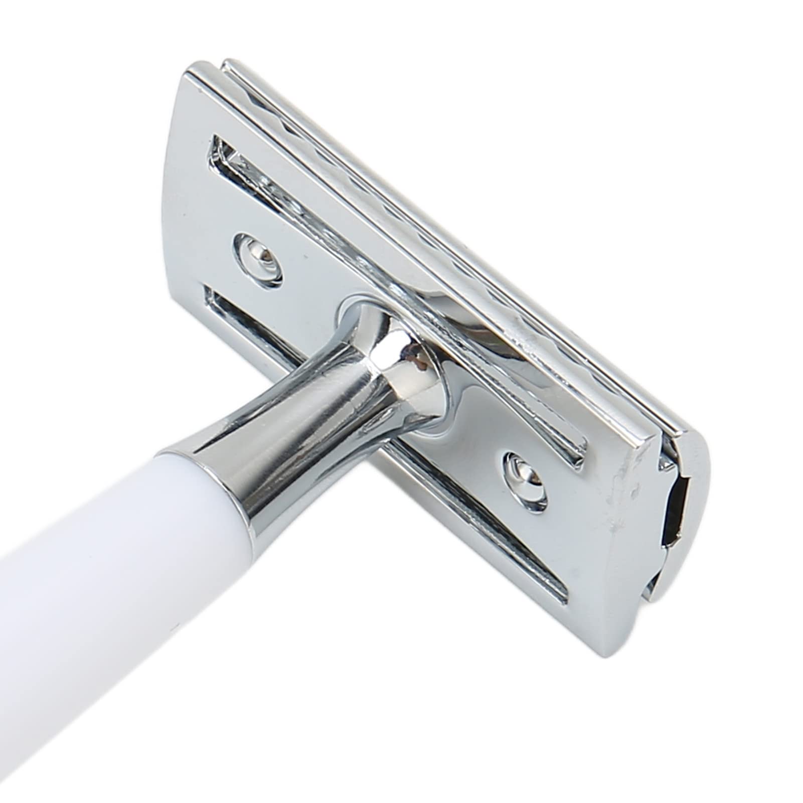 Brrnoo Rasoio di Sicurezza Manuale a Doppio Bordo con Manico Lungo Sostituibile (WHITE) | Resina in lega di zinco, lame sostituibili standard, uso nel salone di barbiere domestico, uso viso e corpo, compatibile