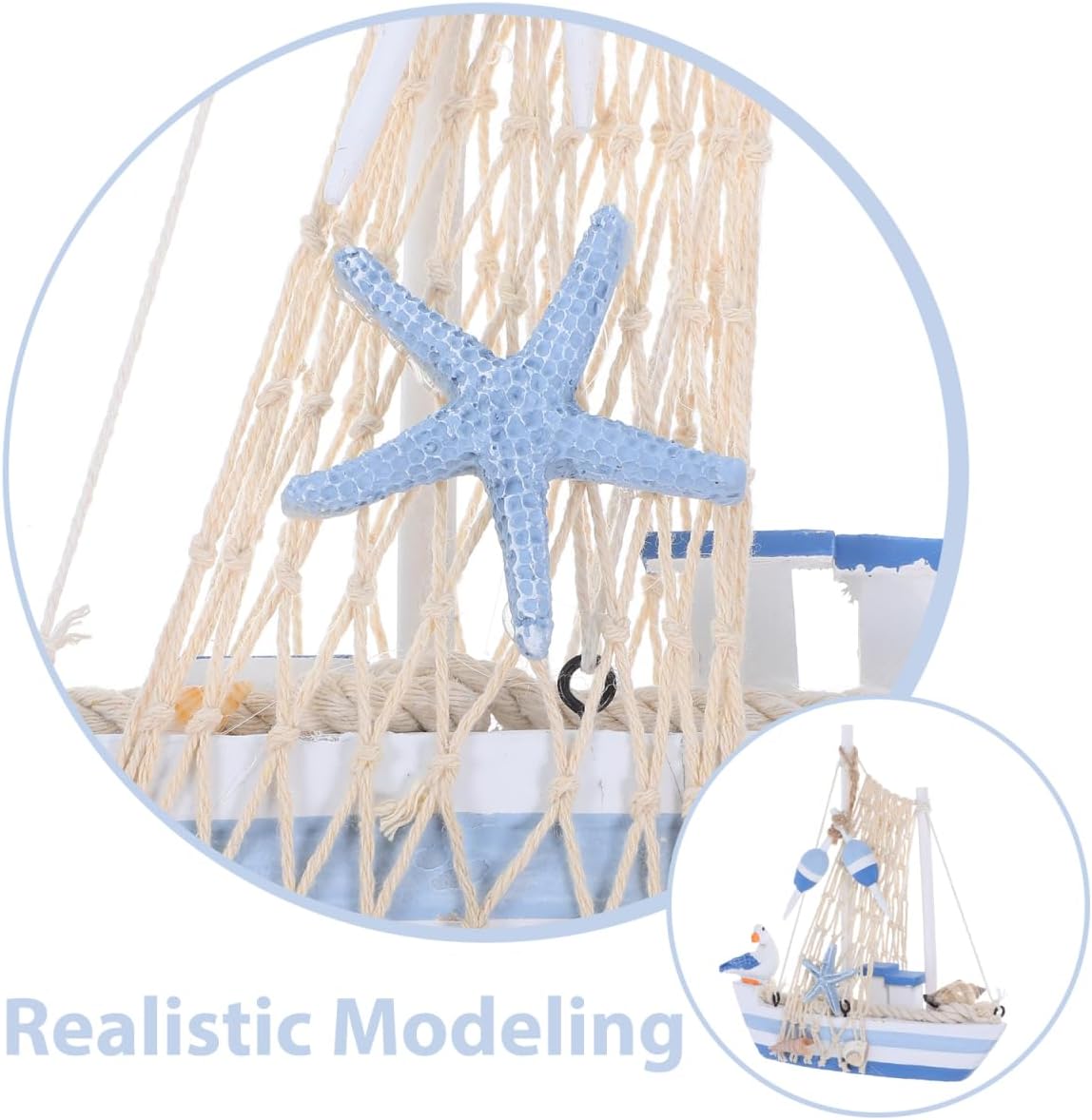 Vaguelly Mediterranean Sailboat Model with Seabird Design Wooden Miniature Nautical Decor 6.88 Inch Desktop Sailing Boat for Home Office and