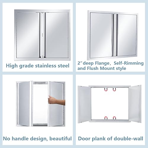 Miniatura 4 de Puertas de acceso doble para barbacoa de acero inoxidable panel de puerta de doble pared de 26 pulgadas de ancho x 24 pulgadas de alto, puertas de