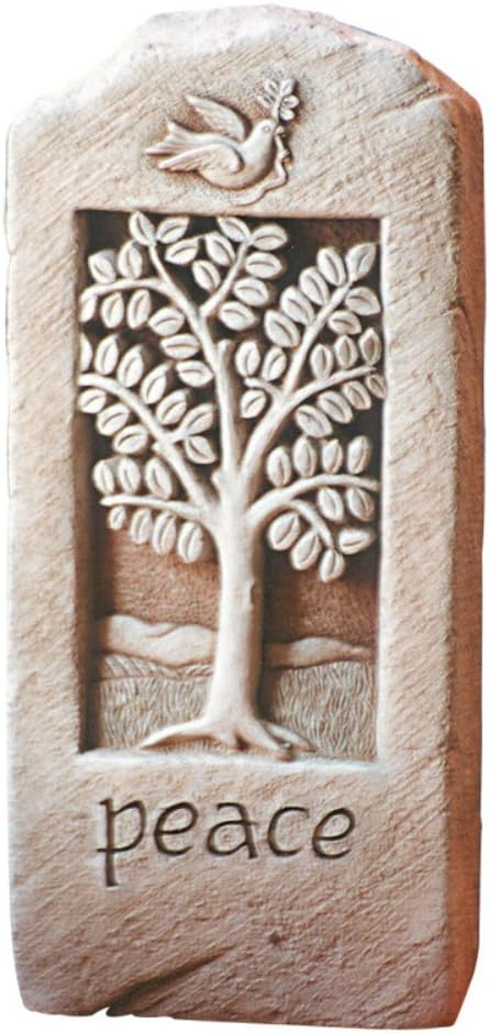 Carruth Studio, Peace Stone Wall Plaque Garden Statue Figurine, Original Sculpture Handcrafted in Stone, Artisan Made