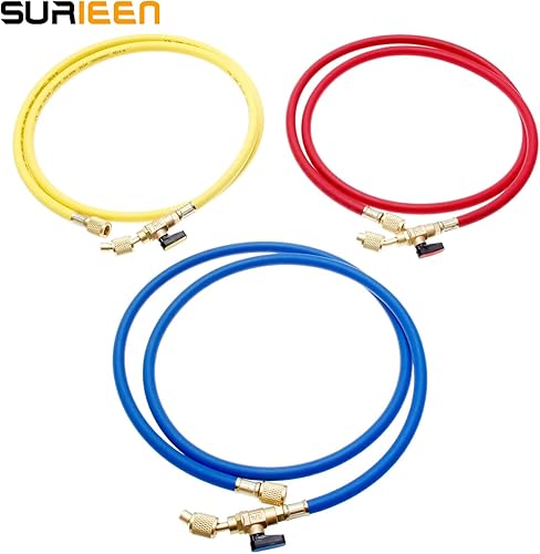 Miniatura 5 de Manguera de carga de refrigerante con válvulas de bola para R410A R134A R12 R22 R502 R404 Mangueras de carga de refrigerante HVAC, 14 pulgadas SAE