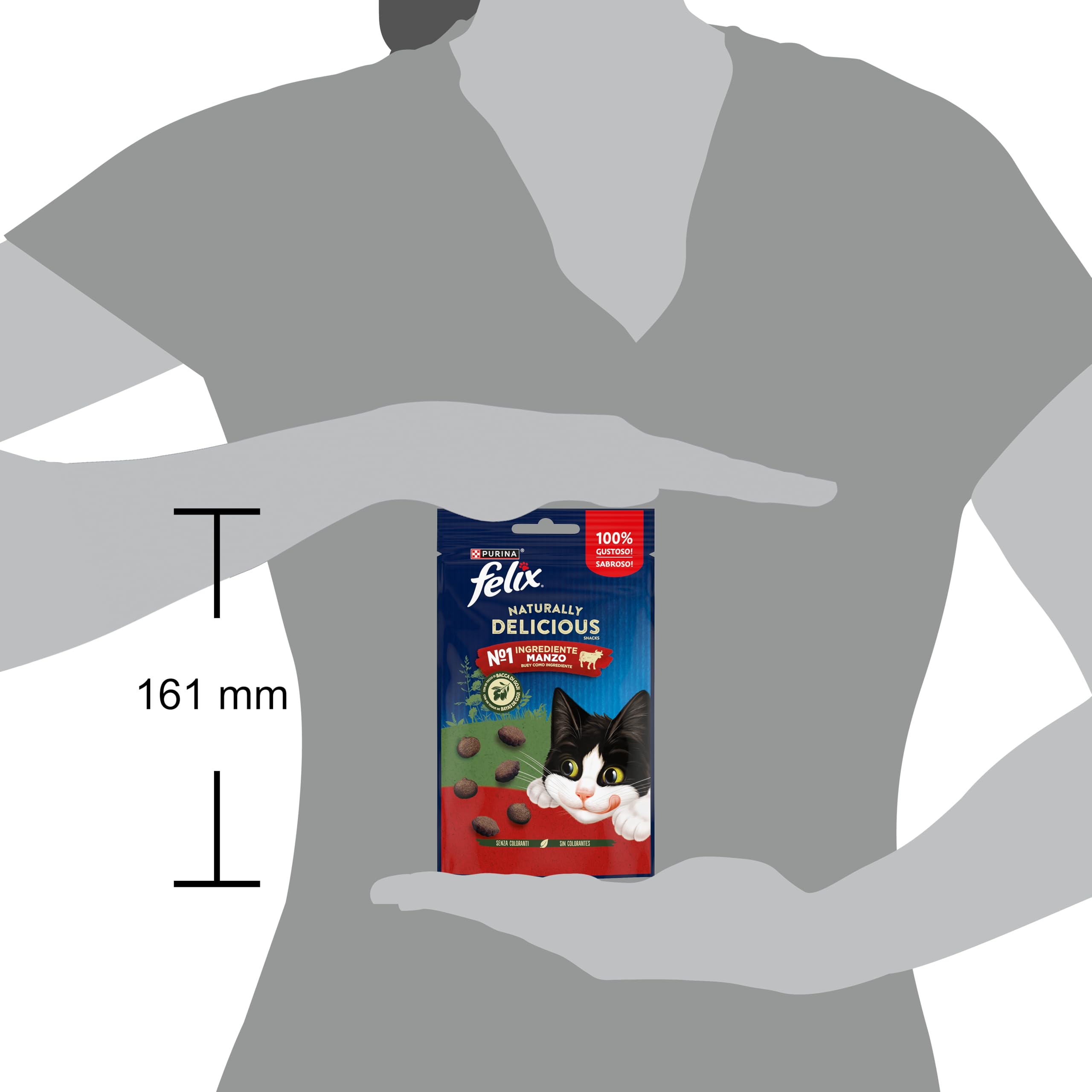 Felix Naturally Delicious Przekąski dla dorosłych kotów, 1. składnik wołowiny i jagody Goi, 8 opakowań po 50 g