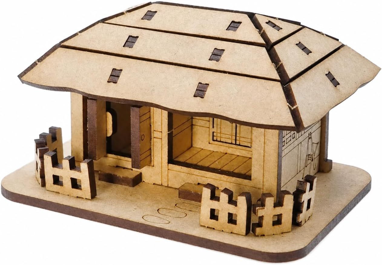 Chogajip, Korean Architecture Model Kit, 36 Piece Paintable MDF, 초가집