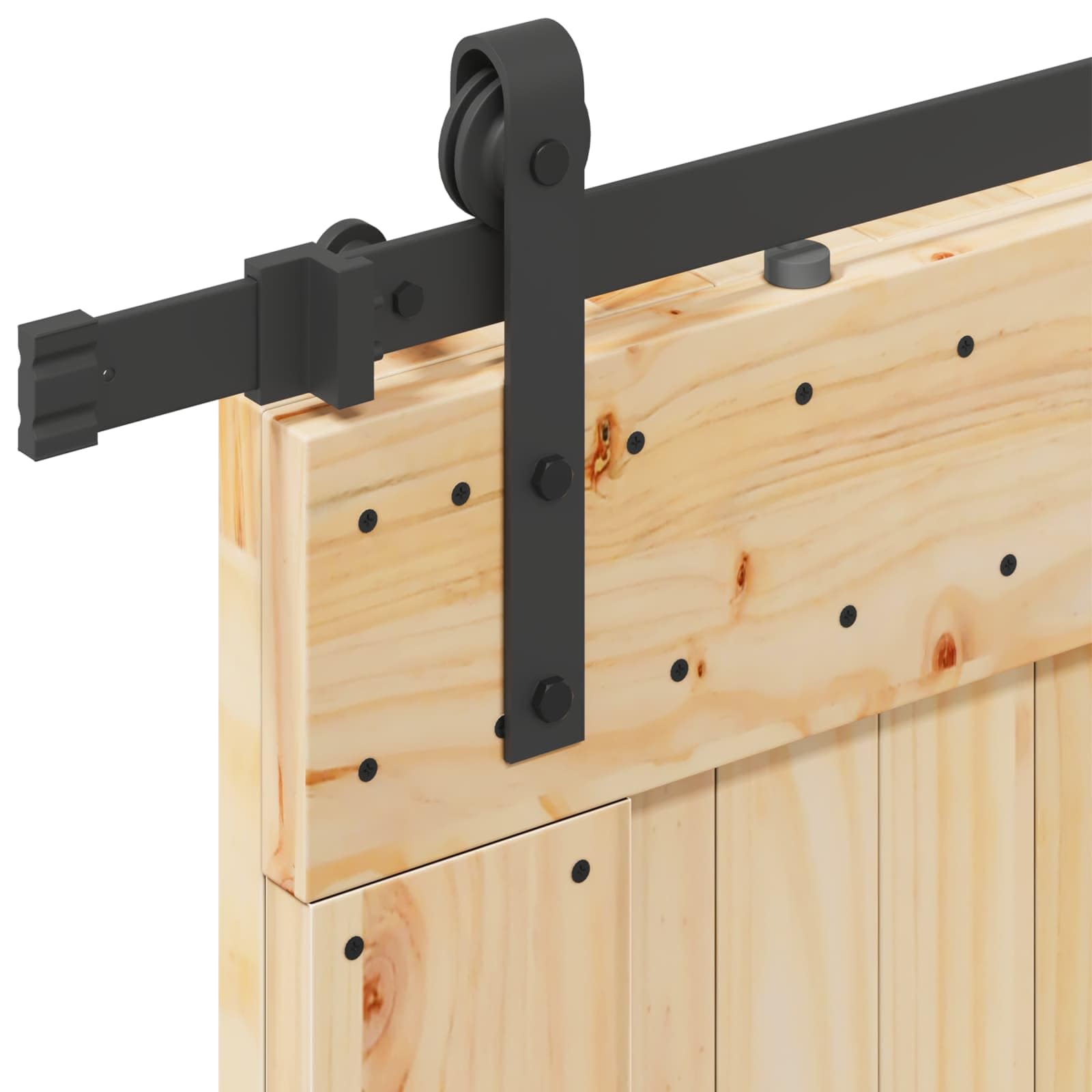NARVIK - Porta scorrevole in legno di pino massiccio, 85 x 210 cm, con binario in acciaio nero, per interni