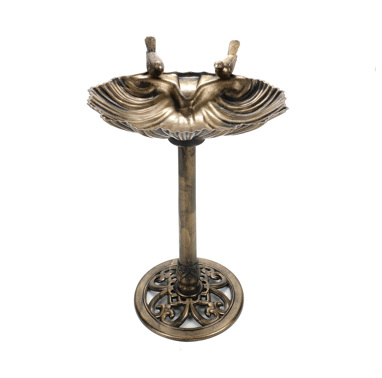 Garten Vogeltränke muschelförmig mit 2 Deko-Vögeln, Vogelbad im Retro-Design, Kunststoff, 3 Heringe für festen Stand, bronzefarben, (BxH) ca. 49 x 79 cm