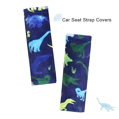 Miniatura 4 de Fundas para reposacabezas y correa para asiento de automóvil para bebé, diseño de dinosaurio Minky, soporte para la cabeza y funda para cinturón de