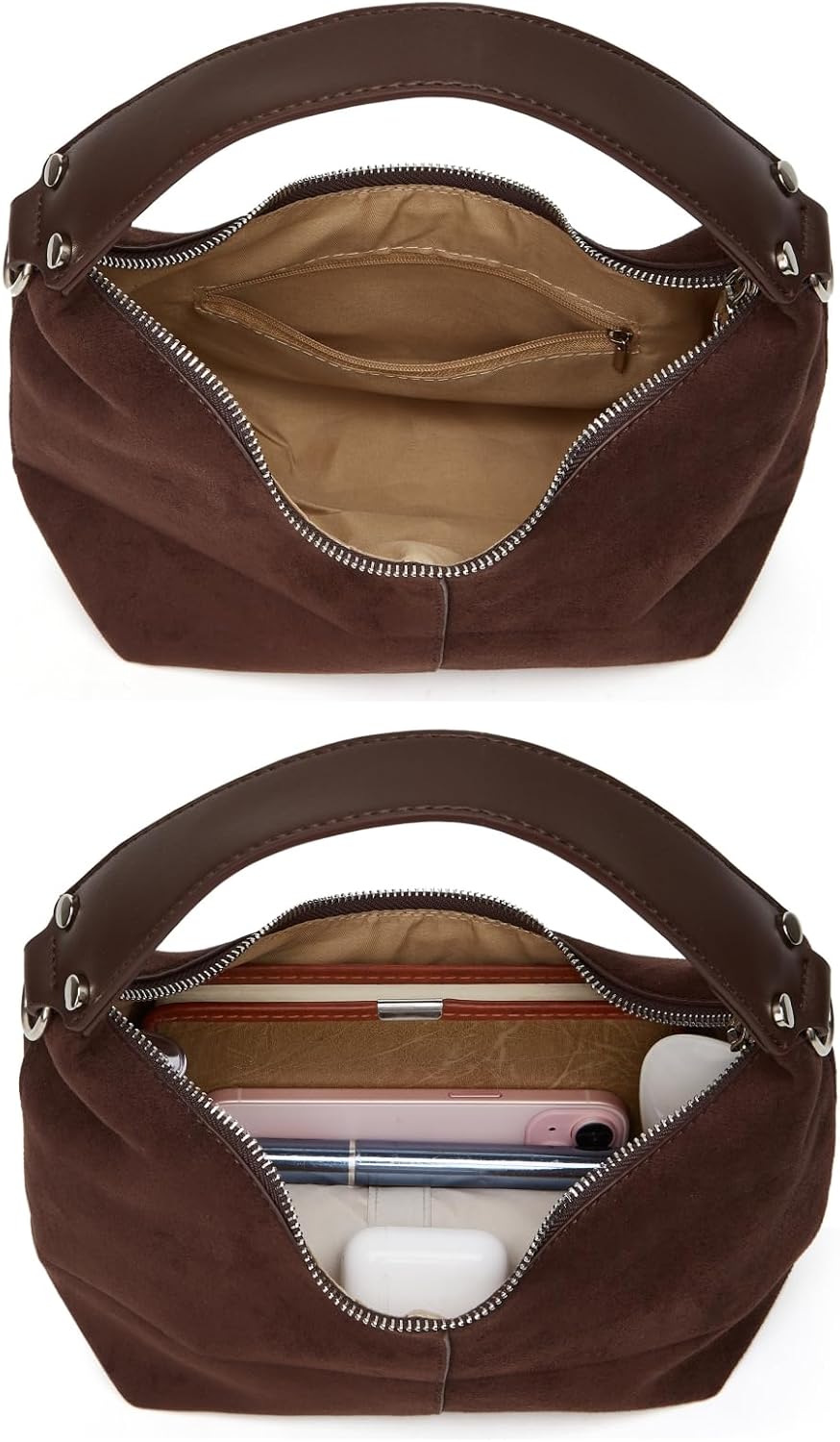 Suede Crescent Bag Women 2025 Retro Suede Slouchy Bag Fall Work Handbag Shoulder Bag Slouchy Tote Underarm Purse - Image 5