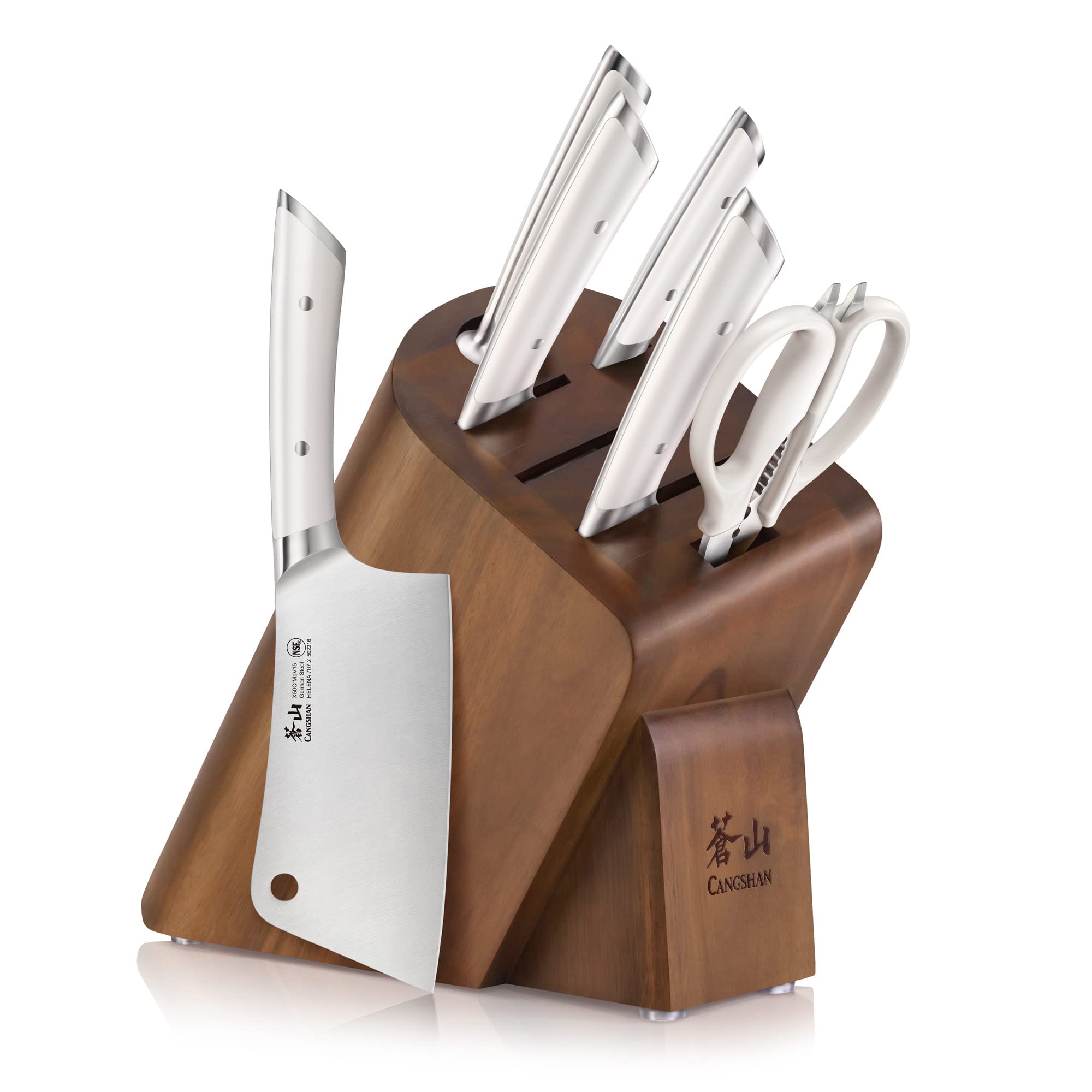 Cangshan HELENA Series German Steel Forged Cleaver Knife Block Set (7-Piece, White)