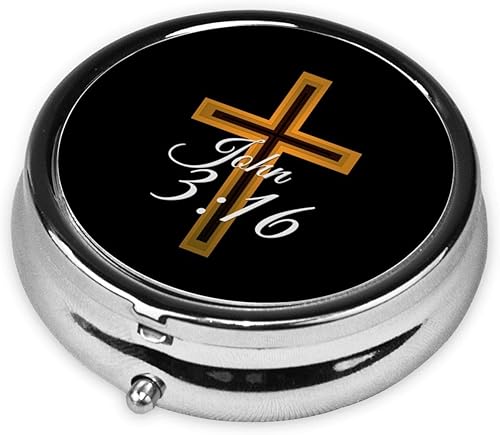 Miniatura 2 de Religious Cross John 3-16 Pastillero redondo simplificar la rutina diaria de medicamentos