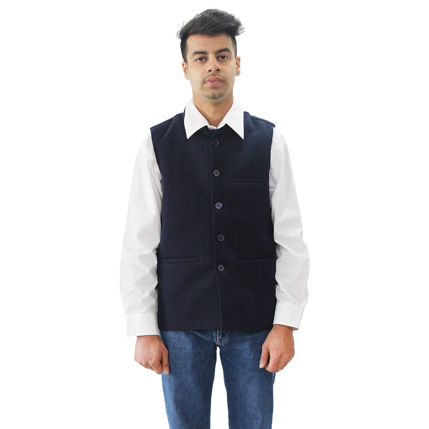 matelco Men's Woollen Waistcoat, Nehru jacket (A-20-Ad07Rg05Nv_Navy)-picture-4