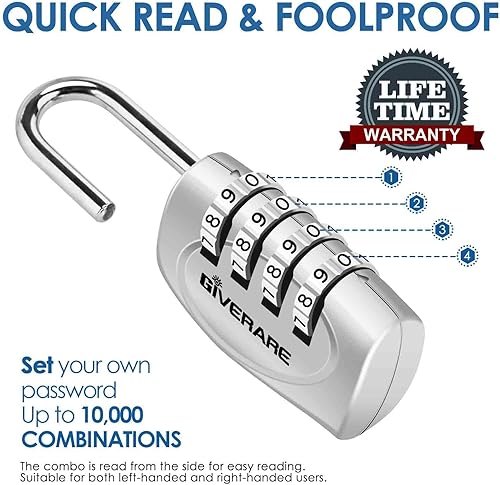 Miniatura 4 de GIVERARE Paquete de 2 cerraduras de combinación, candado de 4 dígitos sin llave, cerraduras de equipaje reiniciables para mochila, gimnasio, escuela