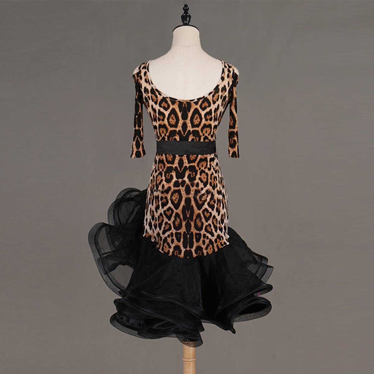 Damen Leopard Latin Dance Kleider V-Ausschnitt Backless Latin Competition Dress Ballroom Salsa Samba Cha Cha Rock Walzer Performance Kleid Foxtrot Praxisrock