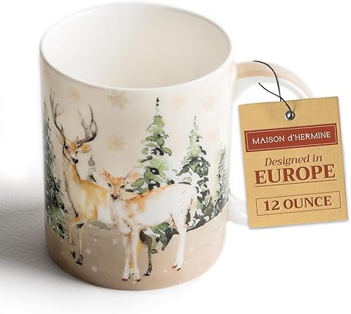 Maison d' Hermine - Taza de café de porcelana fina Deer in the Woods con asa para bebidas calientes, café, capuchino, café con leche, cacao, té,