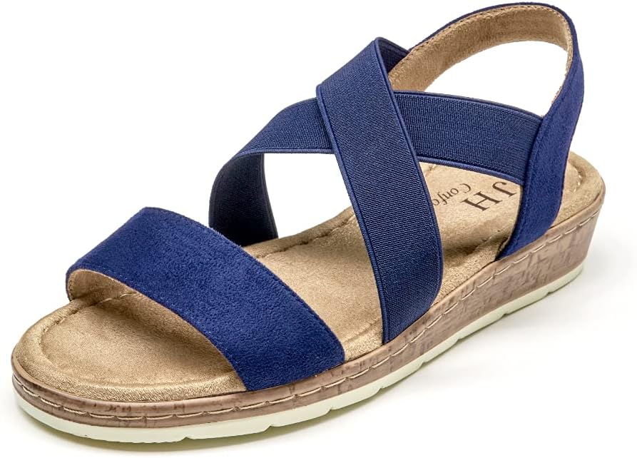 VJH confort Women's Flat Sandals, Comfort Slip-on Elastic Ankle Strap Slingback Light Weight Casual Walking Sandals
