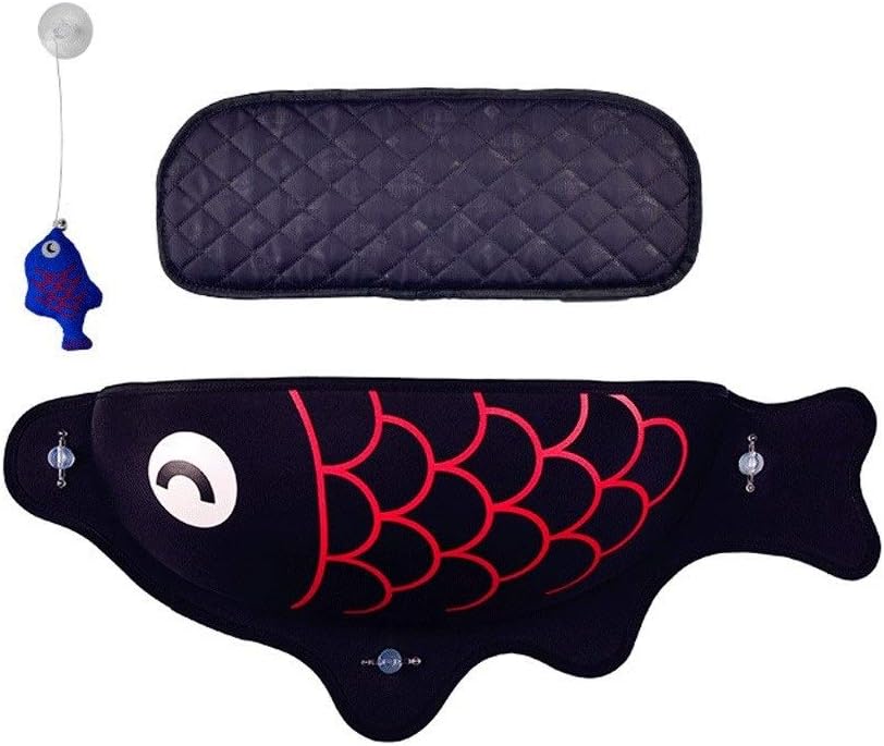 Pet Hammock Pet Hammock Fish-Shaped Cat Litter with Suction Cup Window Glass Balcony Sunbathing Cat Hammock with Cushions (3 Colors) Pet Beds (Color : C) (A)