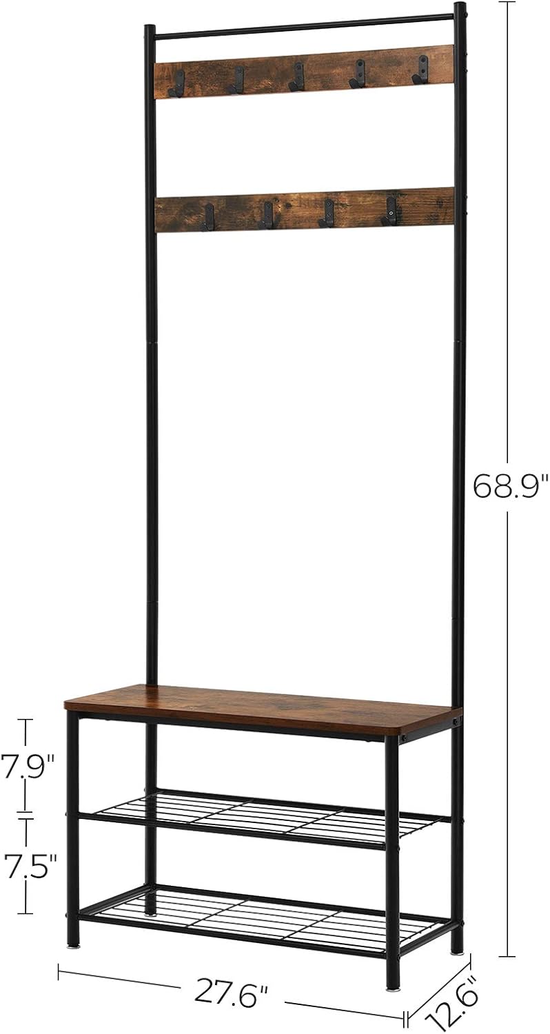 entryway shoe bench on Entryway Furniture Vasagle Daintree Coat Rack Hall Tree Entryway Shoe Bench Storage Shelf Organizer Industrial Greige And Black Uhsr41mb Accent Furniture With Steel Frame Hall Trees