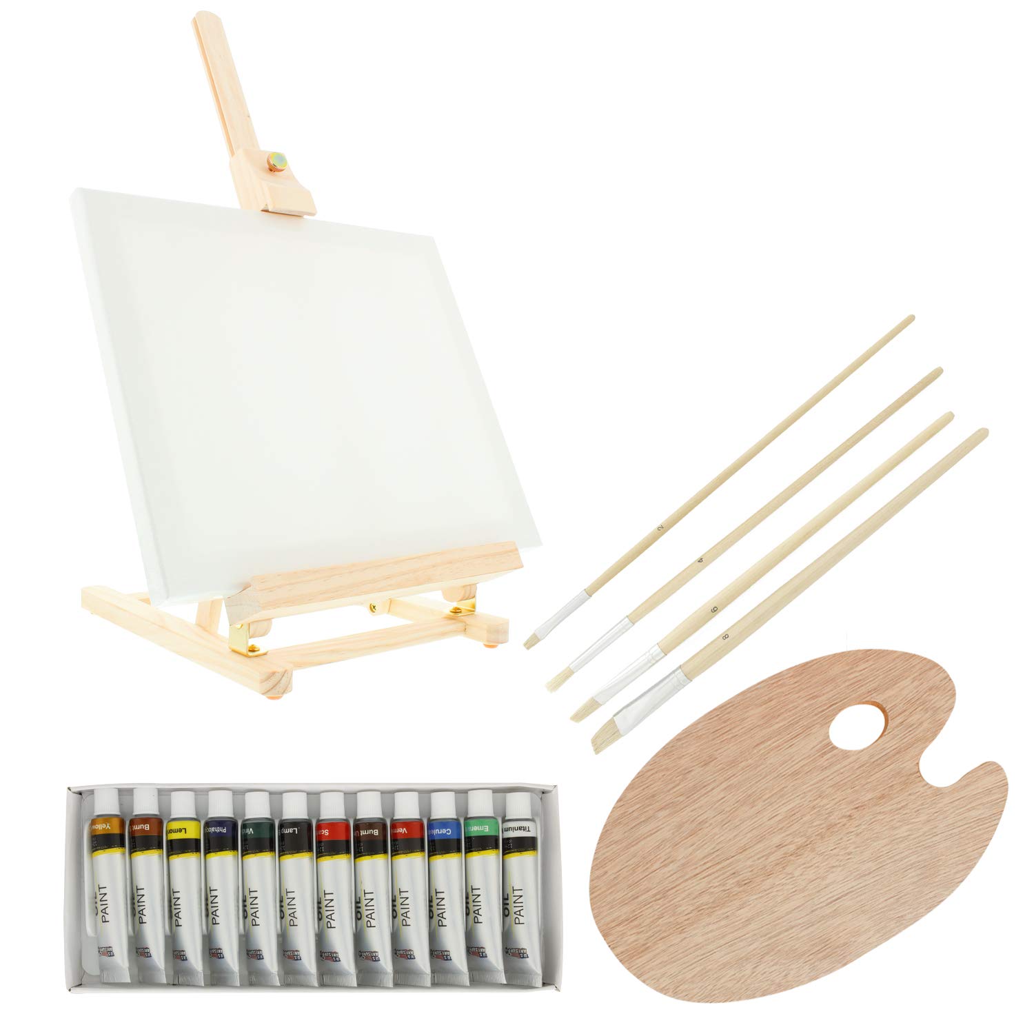 U.S. Art Supply19 Piece Wood Studio Table Easel & Paint Box Set