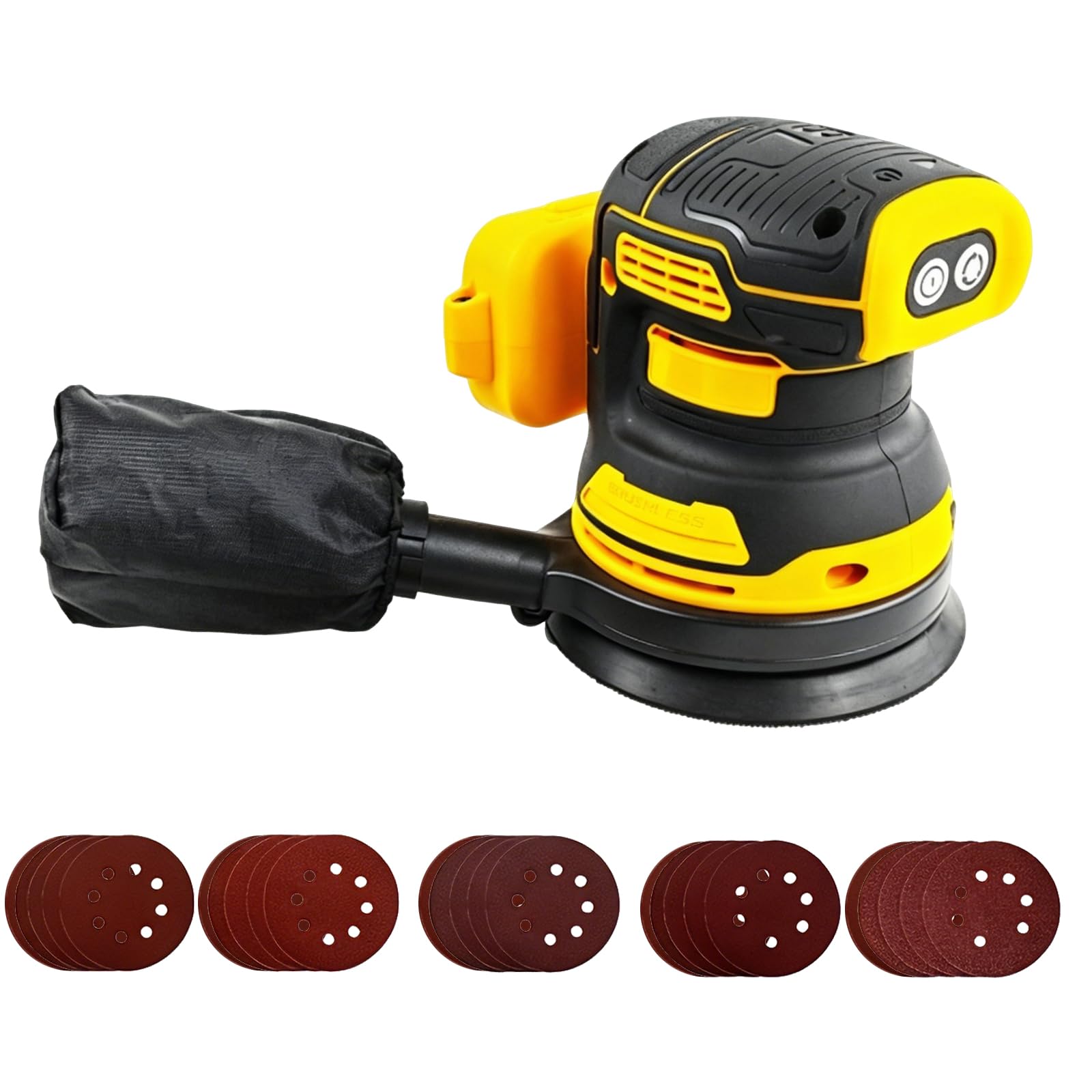 Cordless Random Orbital Sander Compatible with DeWalt 20V 18V Battery, 5" Brushless Palm Sander with 3 Variable Speeds (7000-11000 RPM), Dust Collection & 25pcs Sandpaper – Woodworking Polishing