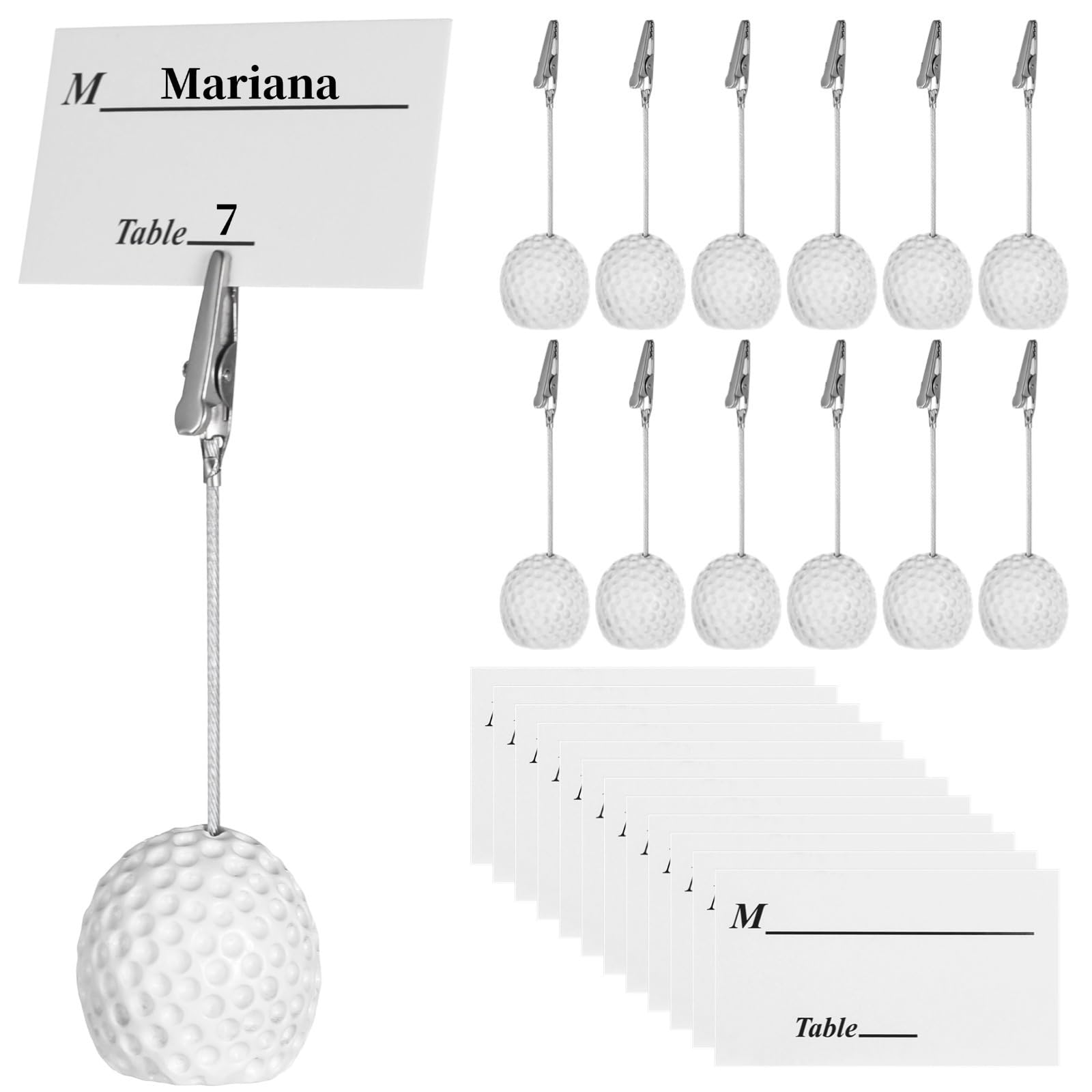 Set of 12 Resin Golf Ball Memo Clips with Alligator Clamps, Perfect for Cards, Photos, and Notes, Wedding Table Stands, Office Accessories