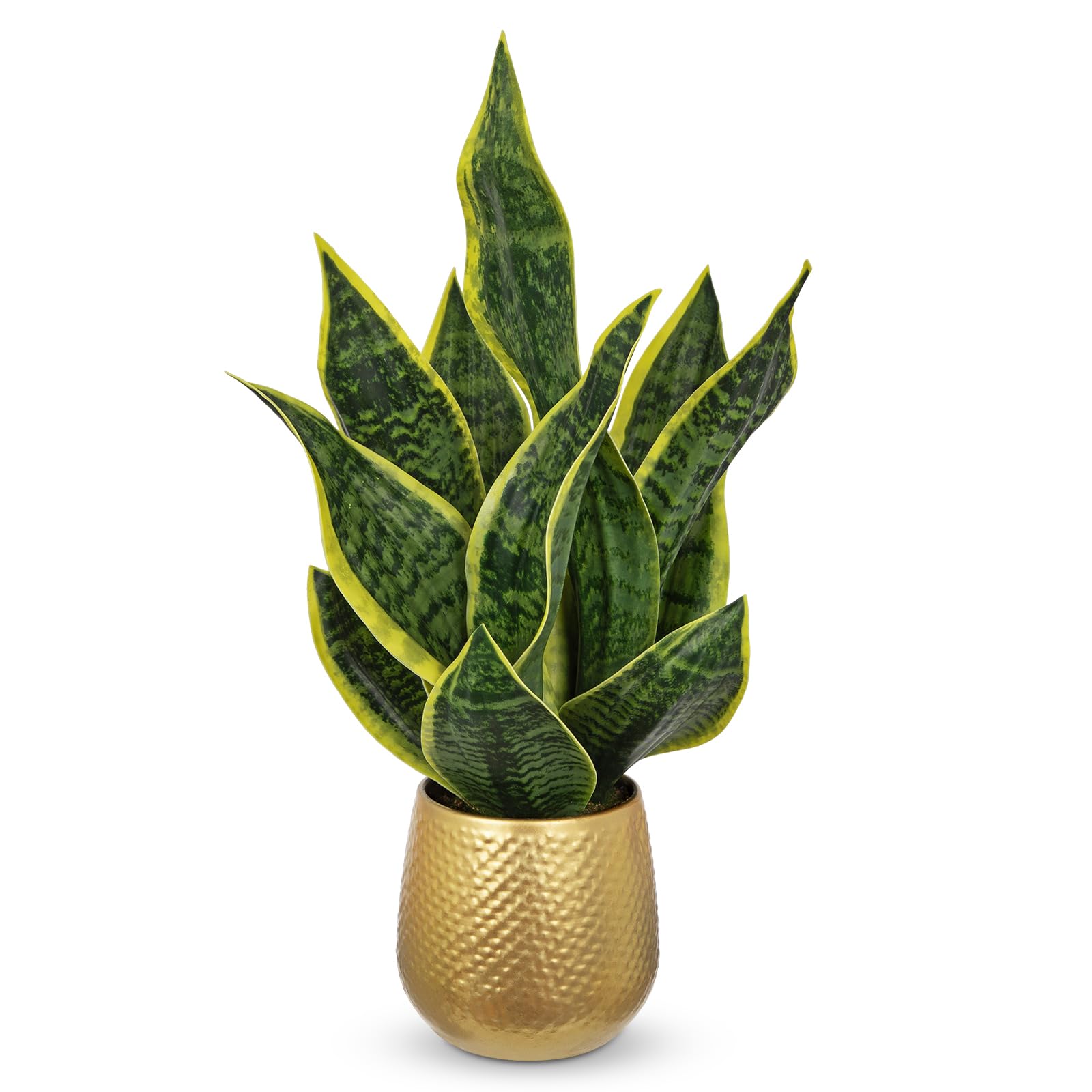 Pianta artificiale di serpente in vaso dorato, 45,7 cm, piccola pianta artificiale Sansevieria piante da appartamento finte in vaso giallo serpente pianta artificiale per interni, casa, cucina