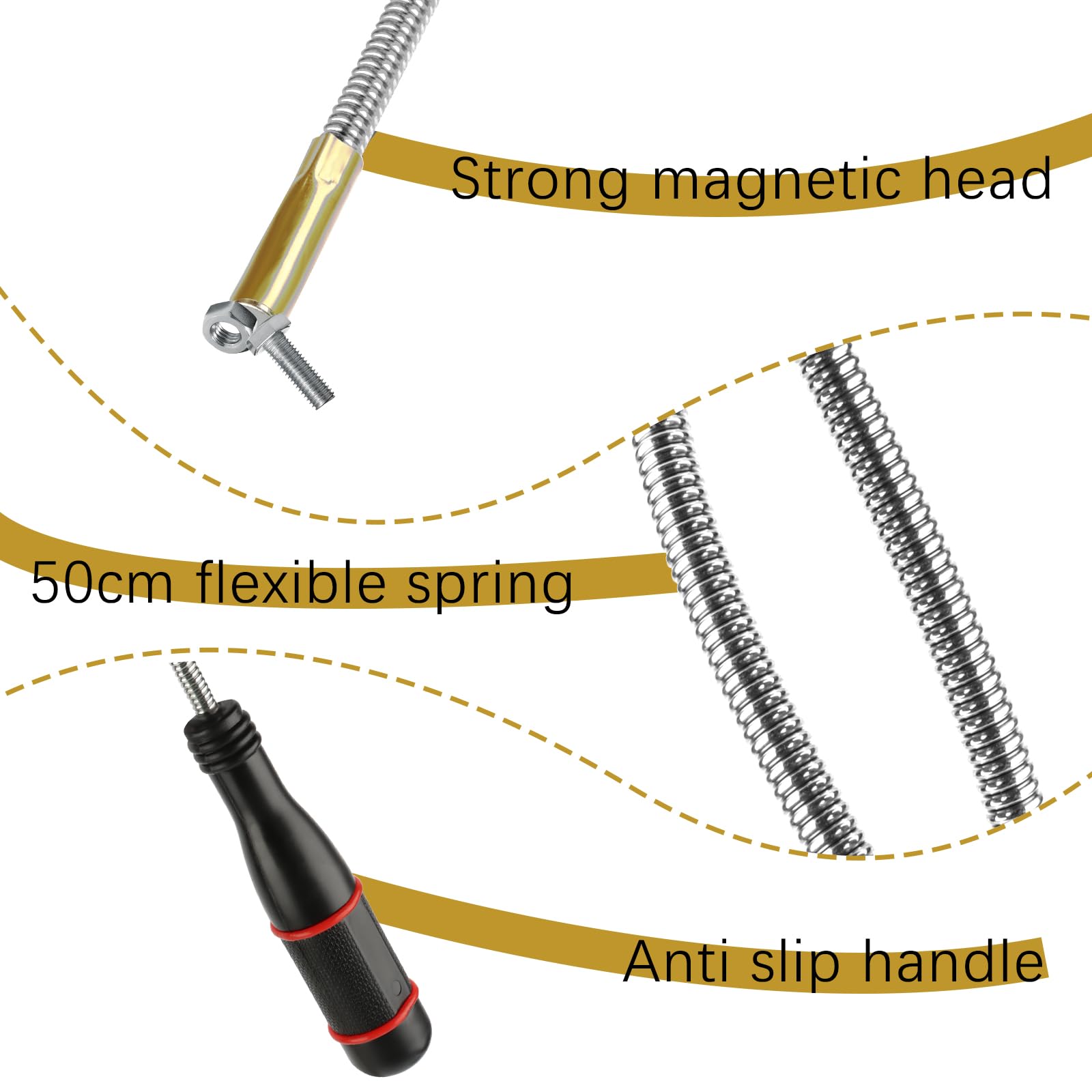 Produktbild von Flexibler Magnetheber 2er Set – 60 Cm, 680 G Tragkraft, Mit Magnetischer Werkzeugschale