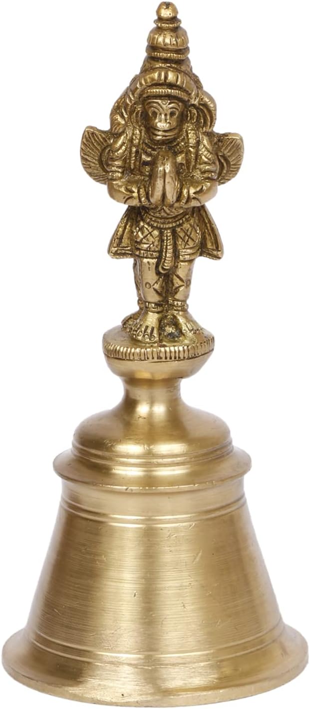 Kartique Brass Garuda Murti with Bell | Showpiece for Home Office Mandir Decor Gift Items Handheld Pooja Ghanti Height 6 Inch Gold Color