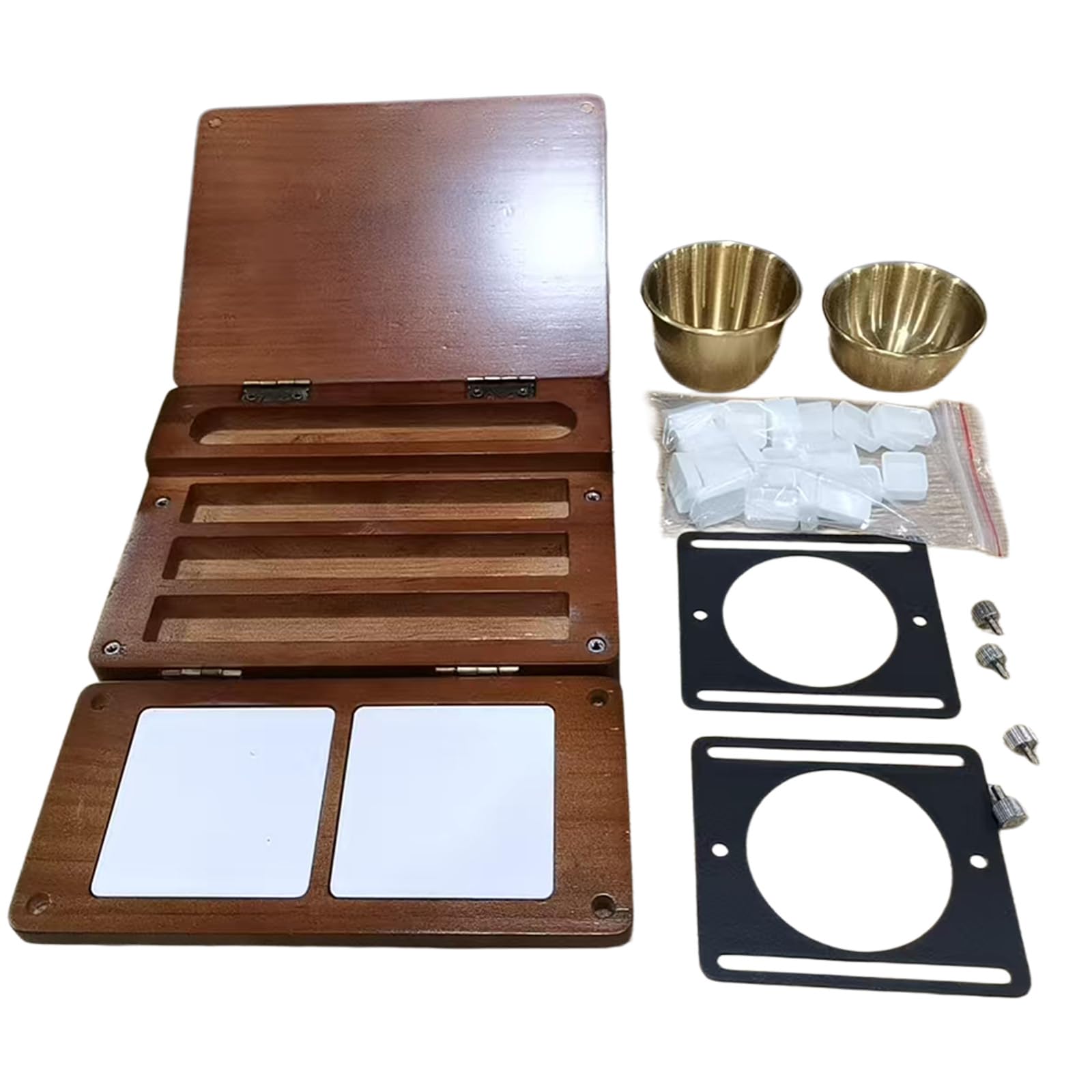 Foldable Watercolor Palette 24 Well Wooden Paint Container Tray with Built in Drawing Pad Palette for Artists Metal Wood Paint Tray