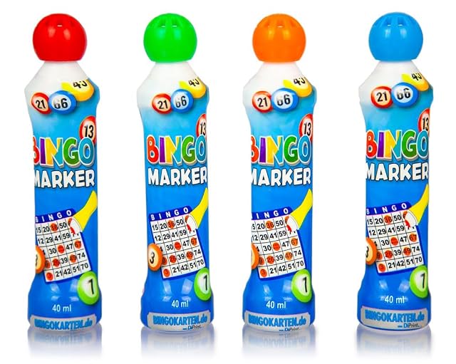 DiPrint Juego de mesa - 4 unidades marcador de bingo o bingo dabber, 40 ml cada uno, colores vibrantes…