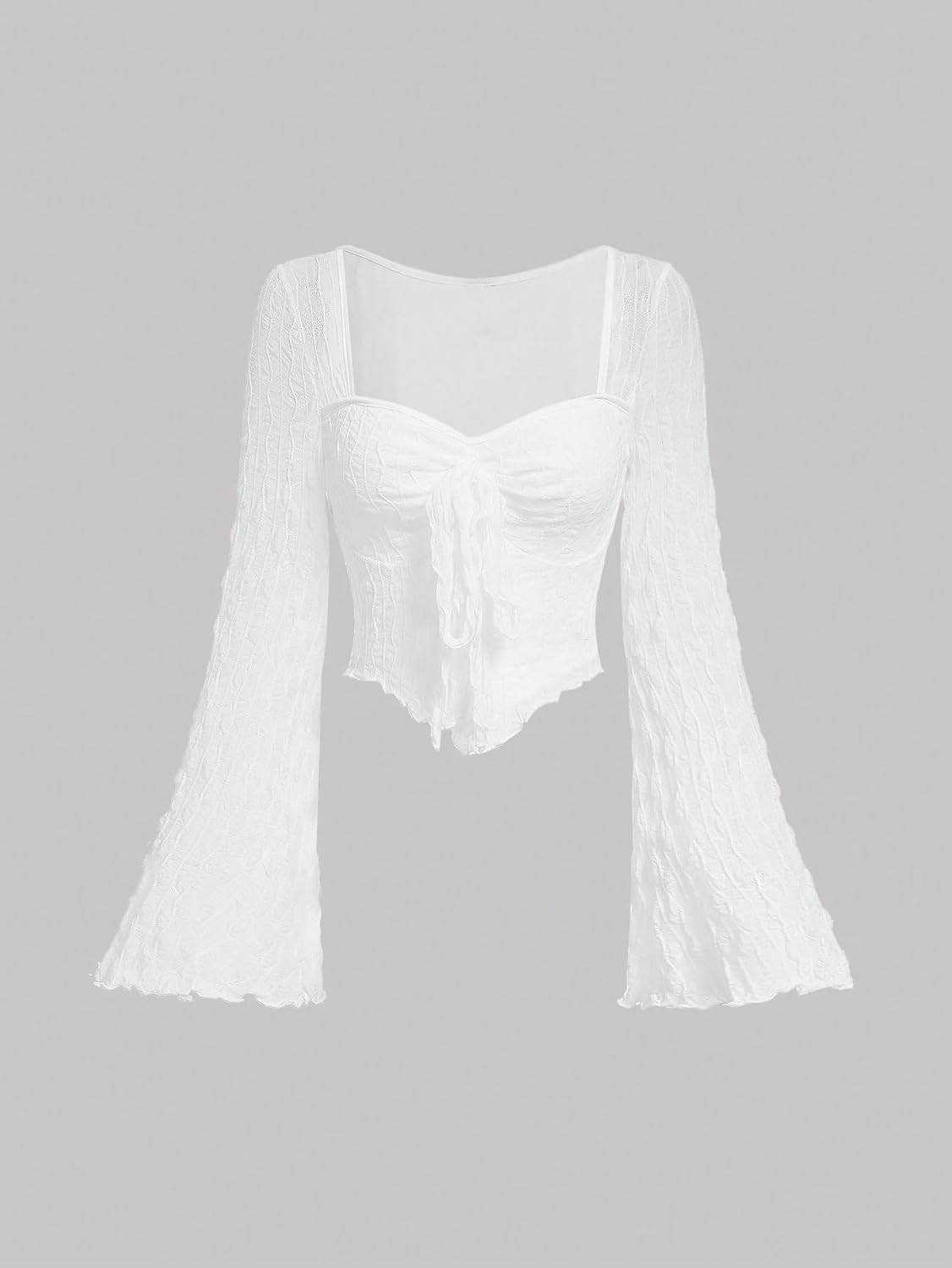 SOLY HUX Women's Long Bell Sleeve Tops Mesh Sweetheart Neck Going Out Crop Top Casual Asymmetrical T Shirts Tees - Image 6