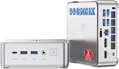 KAMRUI Mini PC Hyper H2, Mini computadoras Intel Core 14450HX (10C/16T, 4.8GHz), 16GB RAM 512GB PCle4.0 SSD Micro PC de escritorio, pantalla triple
