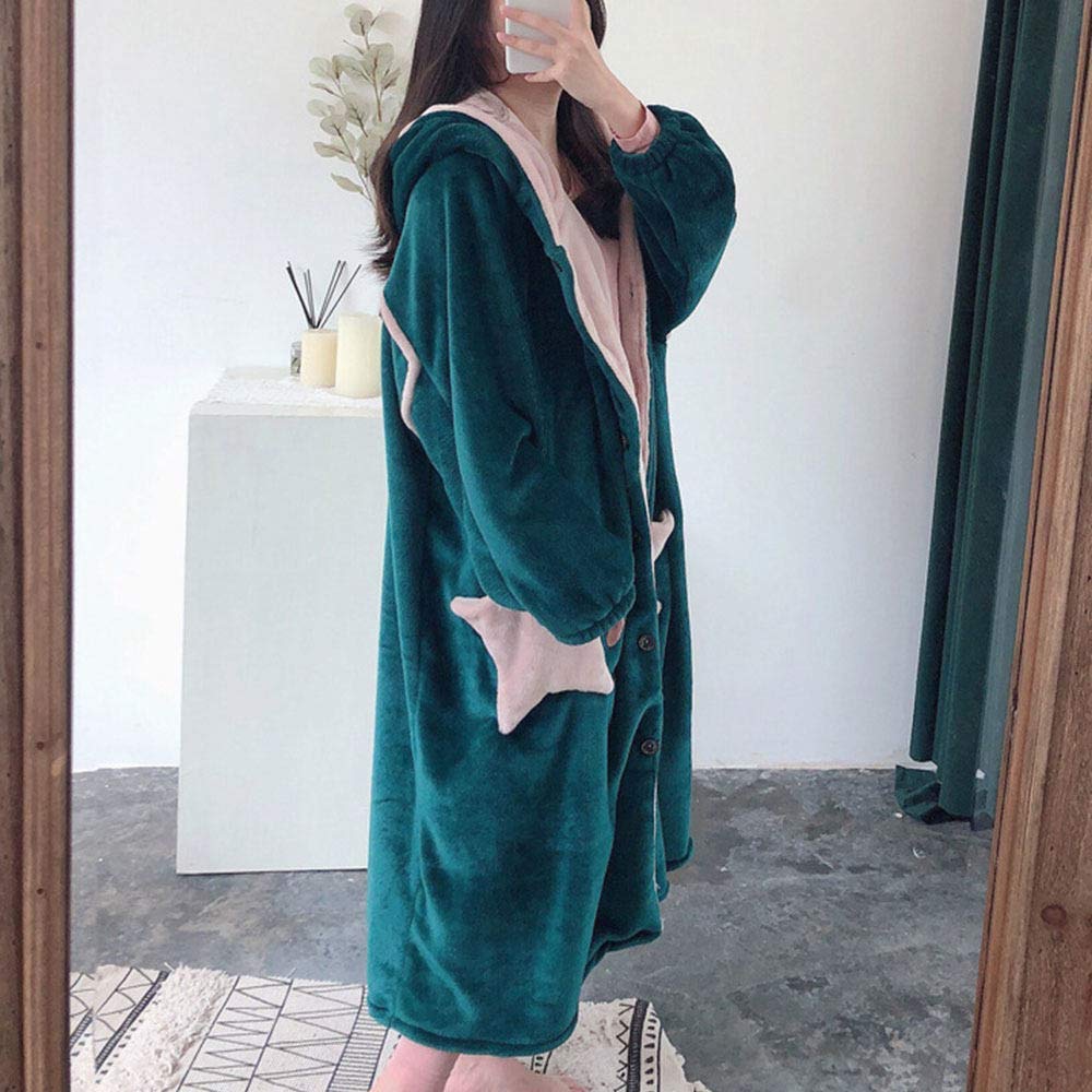 Morbido Accappatoio Invernale in Peluche, Accappatoio da Donna a Maniche Lunghe in Flanella con Stelle Abito Carino con Cappuccio e Spesso Caldo Pigiama Lungo, Azzurro-L (165)