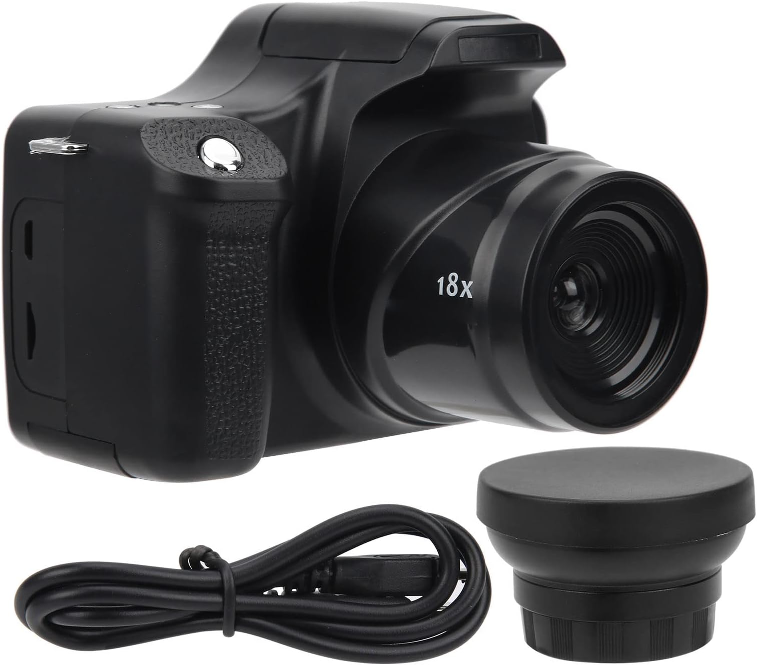 HD SLR Camera, 18X Zoom Portable USB Charging Digital Camera, Long Focal Length for Outdoor Travel Family Gatherings(Standard version + wide-angle lens)