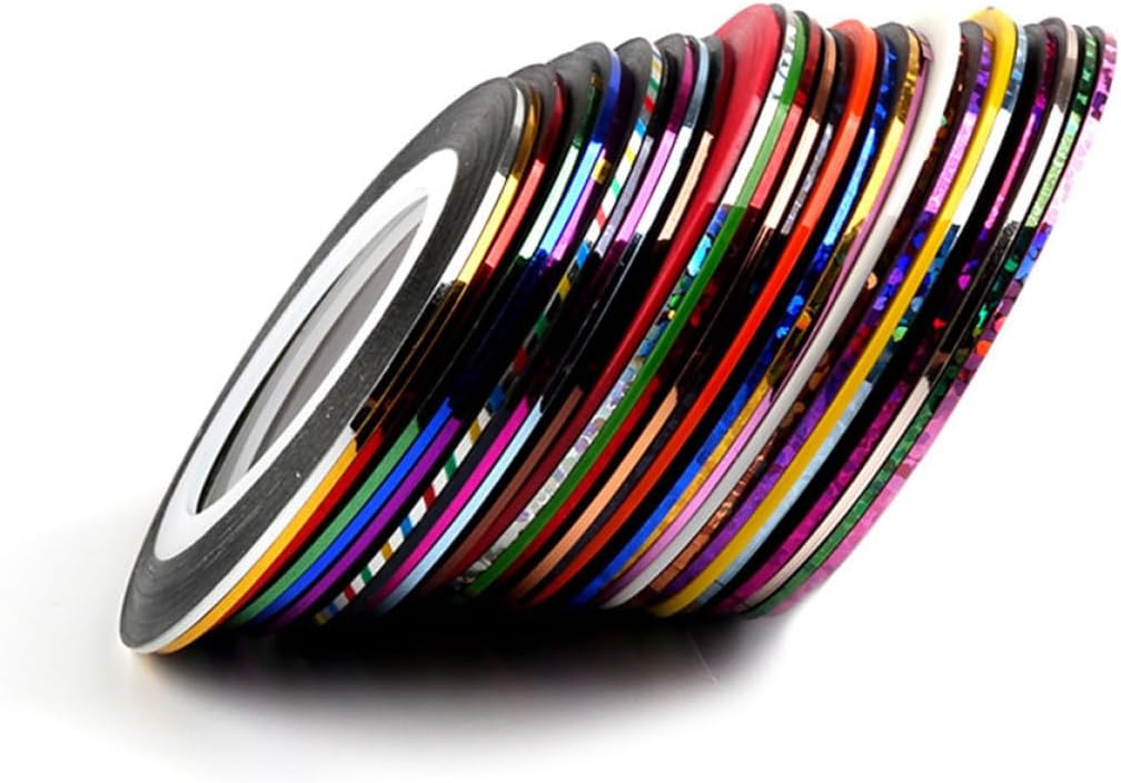 SEWACC 30 Colors Nail Art Line Striping Tape 1Mm Nail DIY Sticker Set 30Pcs Shining for Manicure Women