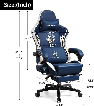 GTPLAYER Gaming Chair with Bluetooth Speakers and Footrest, Ergonomic Computer Chair Heavy Duty High Back Lumbar Support Home Office Chair (Blue)