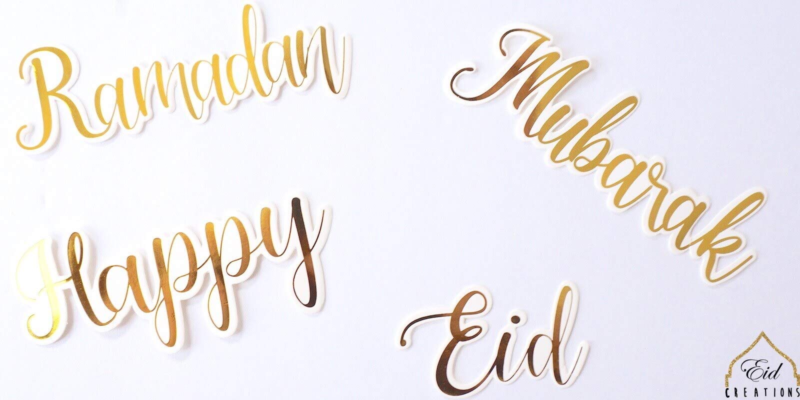 Eid Creations Eid/Ramadan/Happy/Mubarak Cutouts 20 Pieces, 4 Inch Size, Gold, 53710